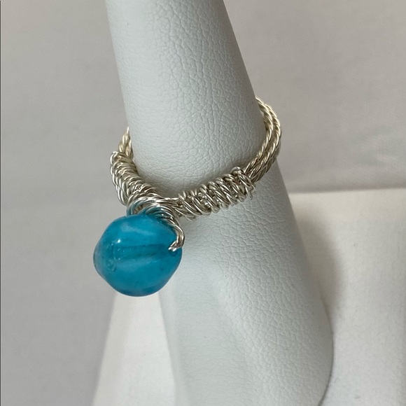 Handmade Ring Glass Bead Silver Tone Wire - Picture 9 of 11
